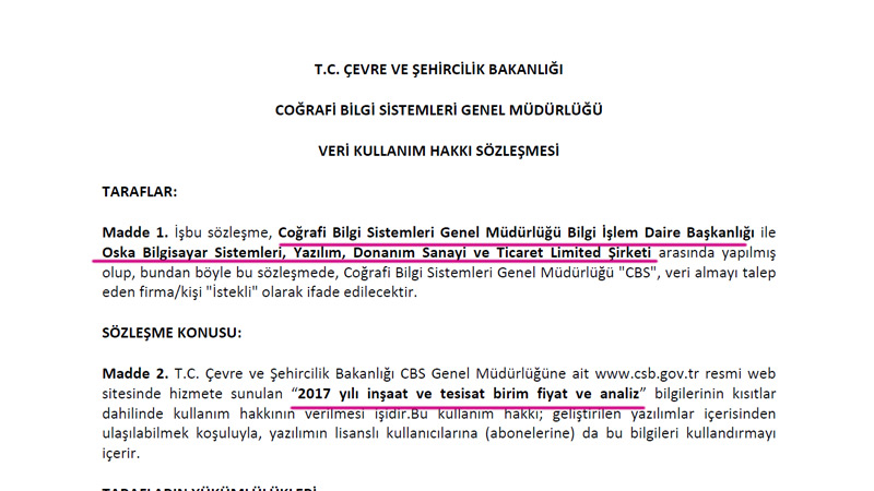 Çevre ve Şehircilik Bakanlığı ile Yapılan 2017 Yılı Veri Kullanım Sözleşmesi’nden