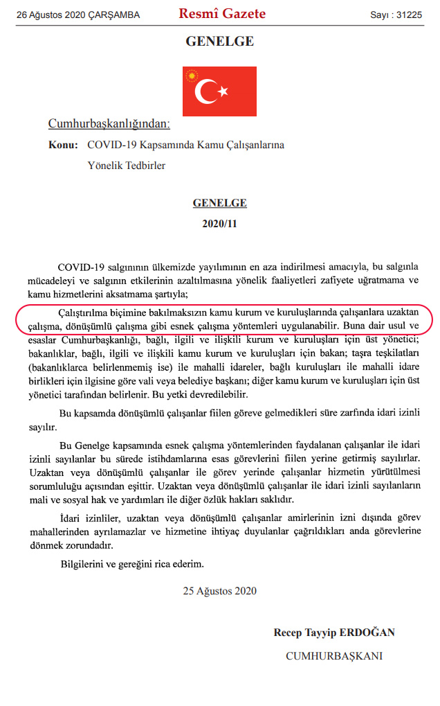 Resmi Gazete Evden Çalışma Genelgesi